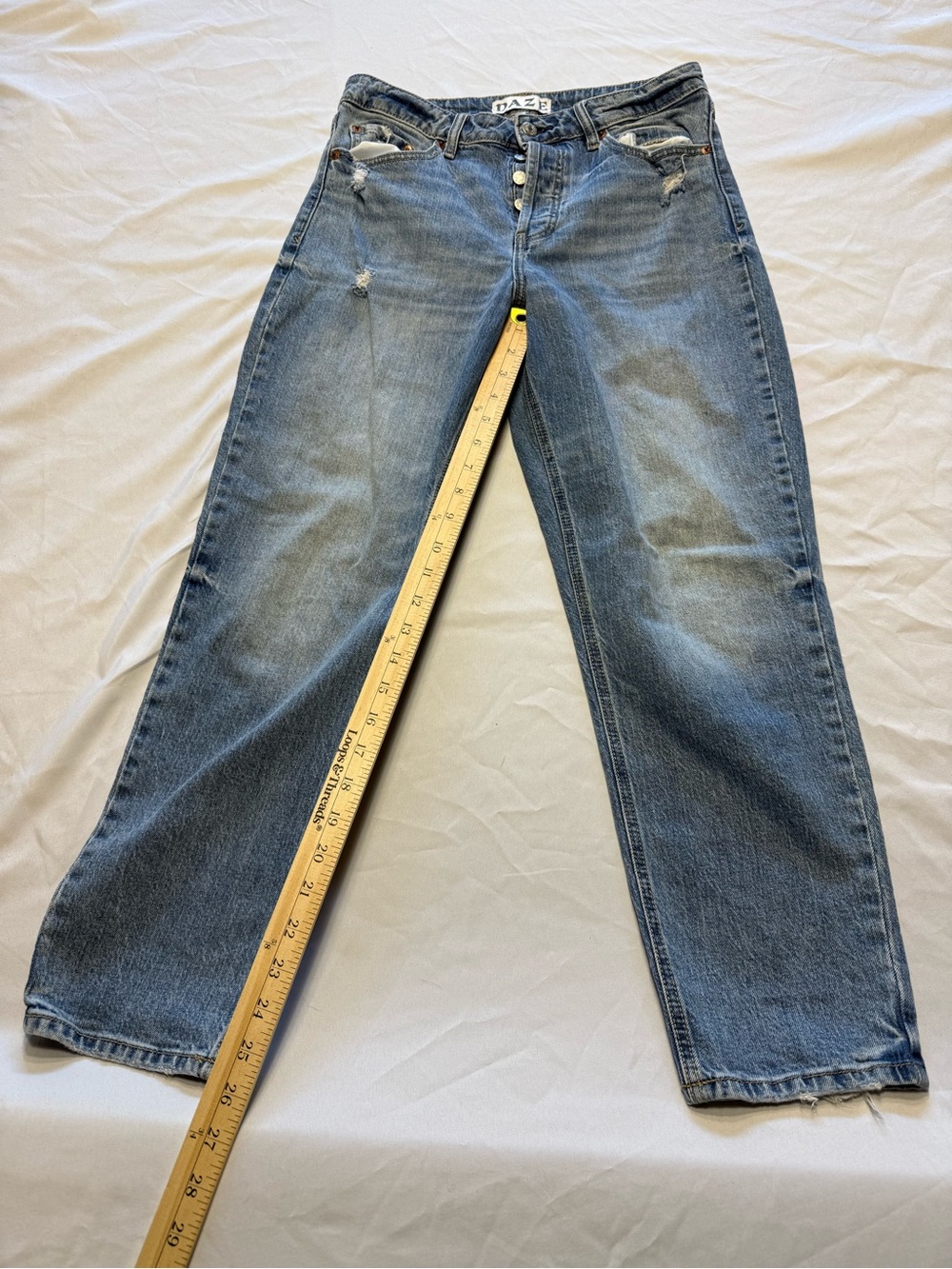 Women's Blue Distressed Wide-Leg Jeans